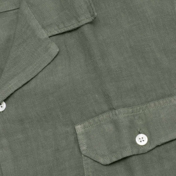 chemise-en-lin-kaki-manches-courtes-pour-homme-detail-tissu