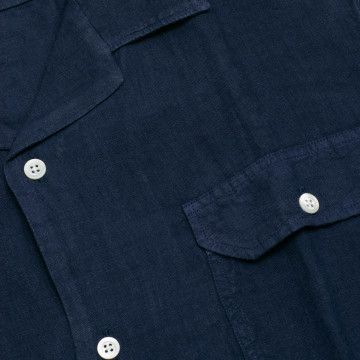 chemise-en-lin-marine-manches-courtes-pour-homme-detail-tissu