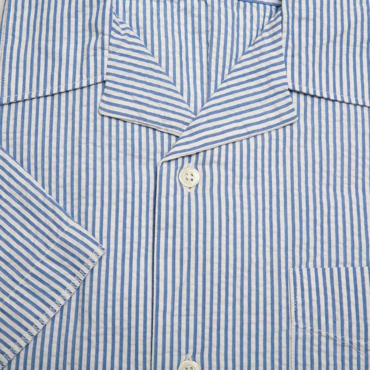 chemise-en-coton-bleue-blanc-a-rayures-manches-courtes-pour-homme-detail-tissu